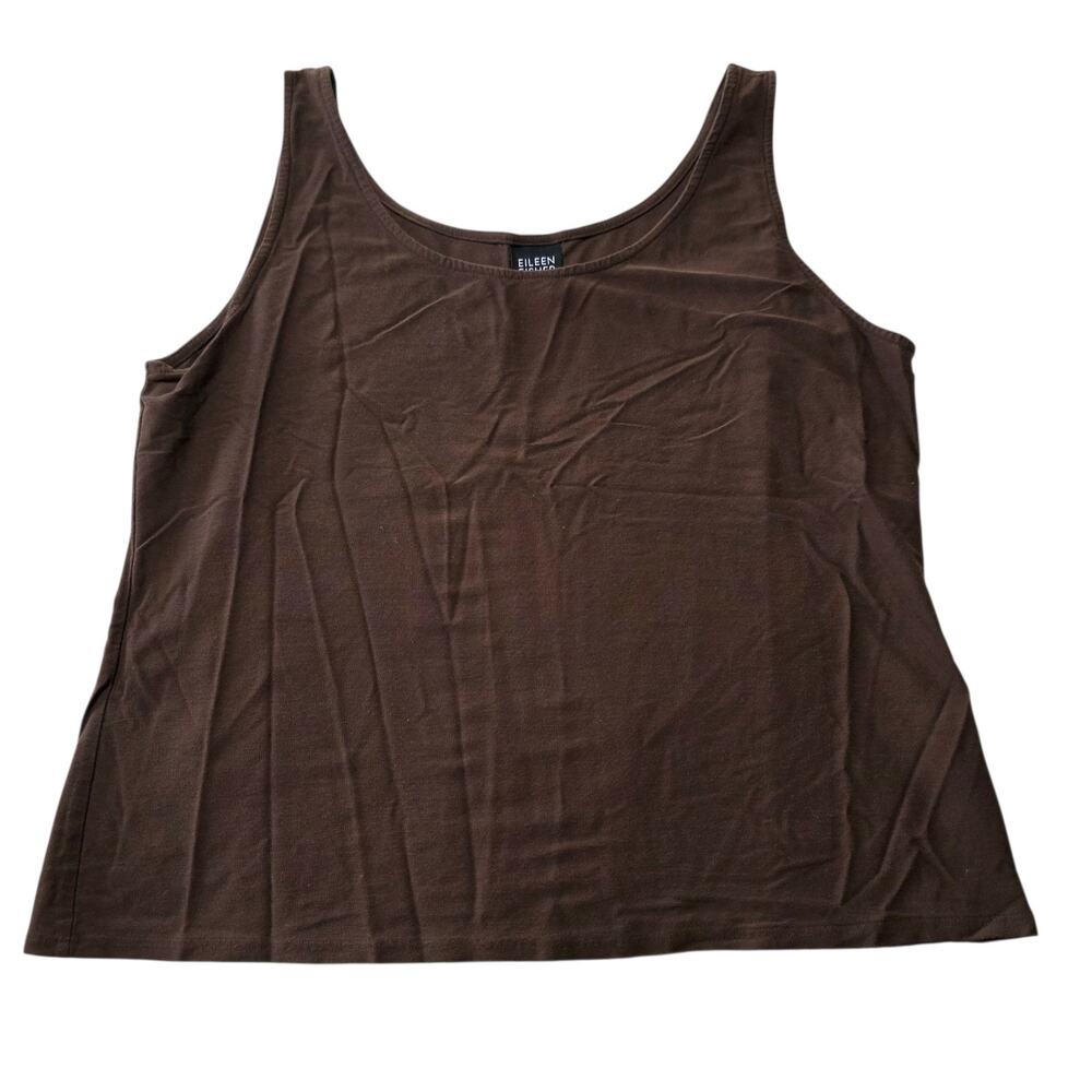 Eileen Fisher Brown Stretch Tank Top Rayon Nylon Spandex Made USA Sz L